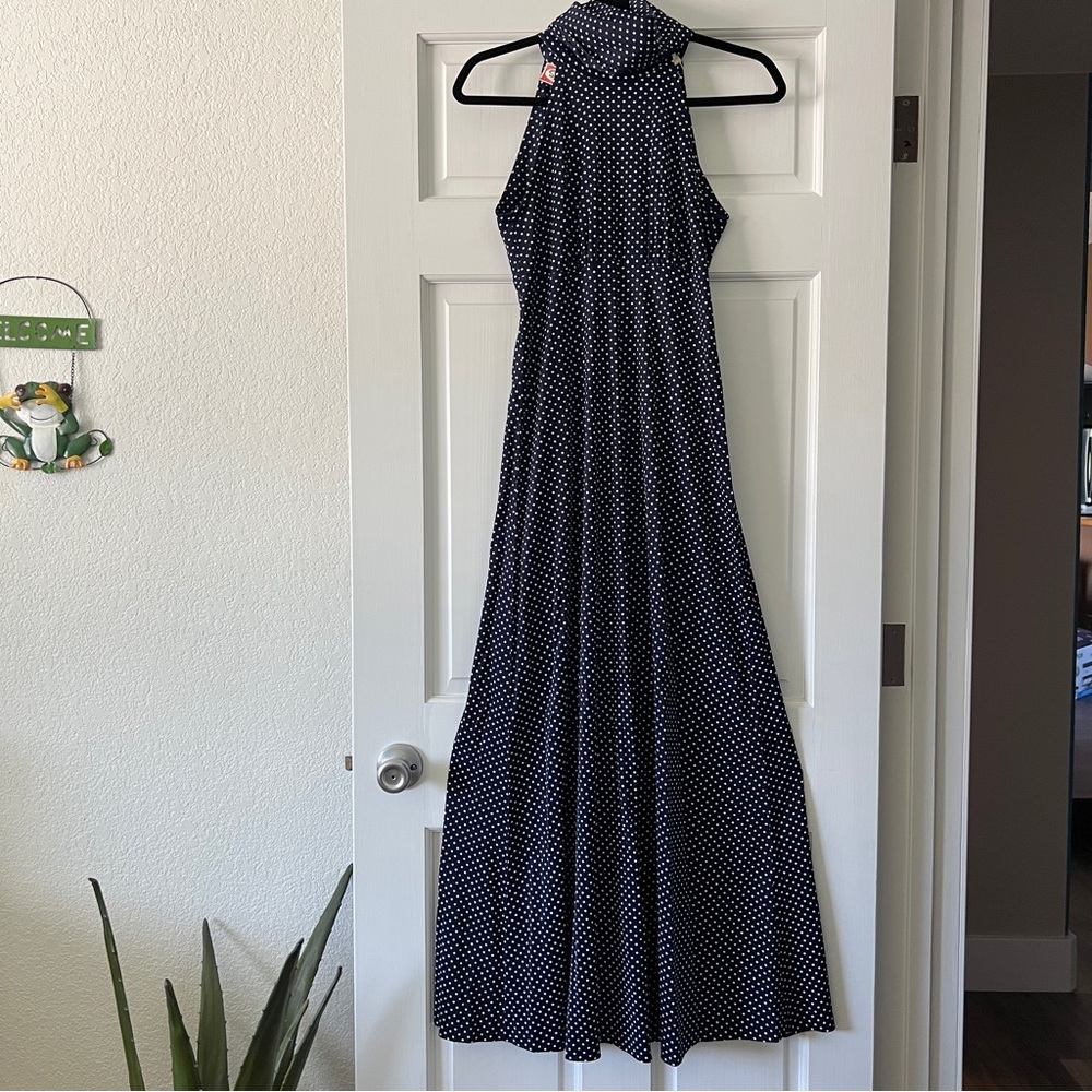 Elegant Navy Polka Dot Maxi Dress